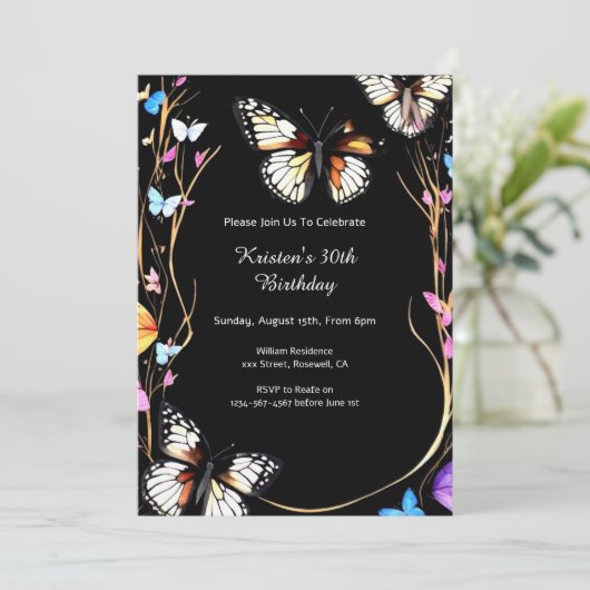 Butterfly 30e verjaardag uitnodiging (Staand voorkant)