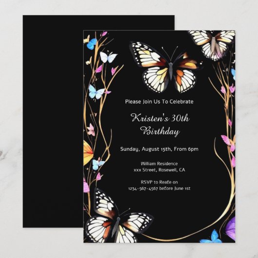 Butterfly 30e verjaardag uitnodiging (Voorkant / Achterkant)