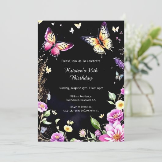 Butterfly 30e verjaardag uitnodiging (Staand voorkant)