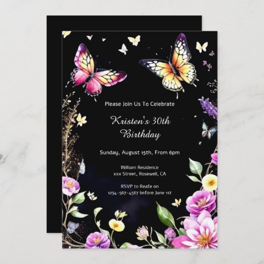 Butterfly 30e verjaardag uitnodiging (Voorkant / Achterkant)