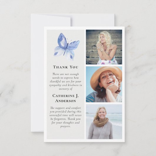 Butterfly 3 foto Sympathy begrafenis Bedankkaart (Voorkant)