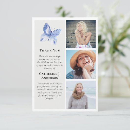 Butterfly 3 foto Sympathy begrafenis Bedankkaart (Staand voorkant)