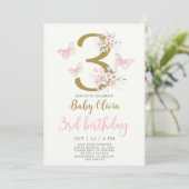 Butterfly 3e verjaardag uitnodiging (Staand voorkant)