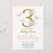 Butterfly 3e verjaardag uitnodiging (Voorkant / Achterkant)