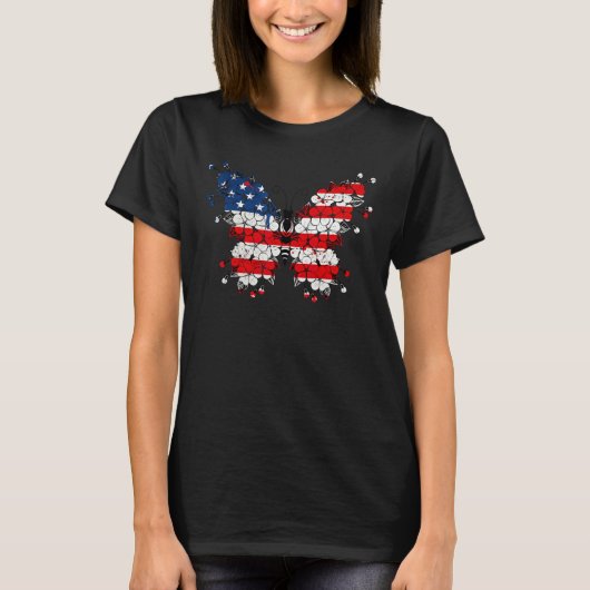 Butterfly 4th Of July American Flag Patriotic T-shirt (Voorkant)