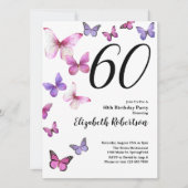 Butterfly 60ste Verjaardag Uitnodiging in Roze/Paa (Voorkant)