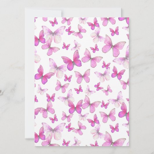 Butterfly 72e verjaardag uitnodiging in roze / Paa (Achterkant)