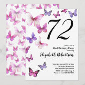 Butterfly 72e verjaardag uitnodiging in roze / Paa (Voorkant / Achterkant)