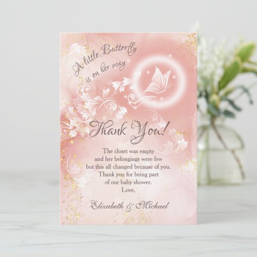 Butterfly Abriot Waterverf Baby shower Dank u wel Bedankkaart (Staand voorkant)