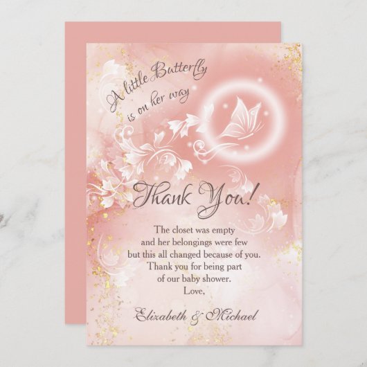 Butterfly Abriot Waterverf Baby shower Dank u wel Bedankkaart (Voorkant / Achterkant)
