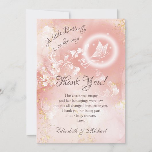 Butterfly Abriot Waterverf Baby shower Dank u wel Kaart (Voorkant)