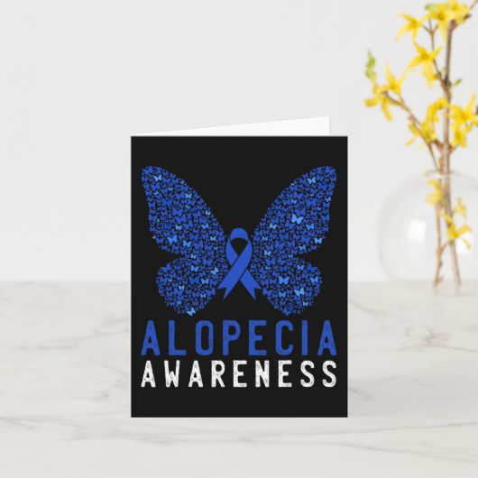 Butterfly Alopecia Awareness Blue AA Ribbon Suppor Kaart (Gele Bloem)