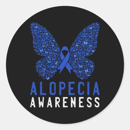 Butterfly Alopecia Awareness Blue AA Ribbon Suppor Ronde Sticker (Voorkant)