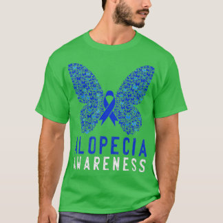 Butterfly Alopecia Awareness Blue AA Ribbon Suppor T-shirt