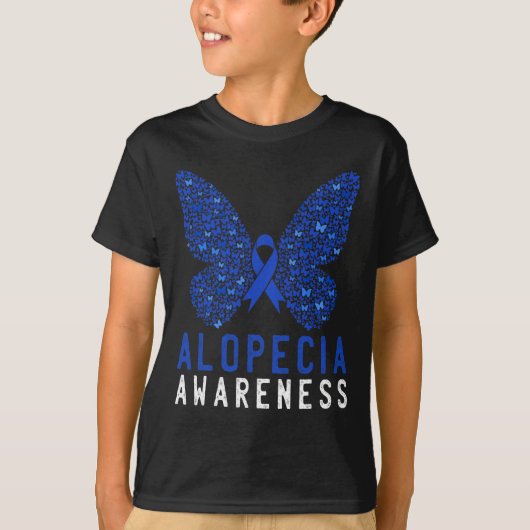 Butterfly Alopecia Awareness Blue AA Ribbon Suppor T-shirt (Voorkant)