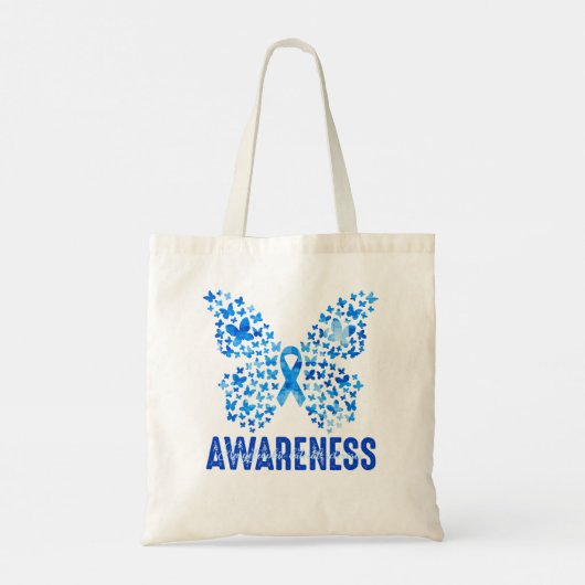 Butterfly ALS Awareness Month Blue Ribbon Support Tote Bag (Achterkant)