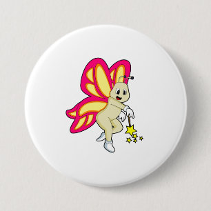 Butterfly als Tovenaar met Magische Wand Ronde Button 7,6 Cm