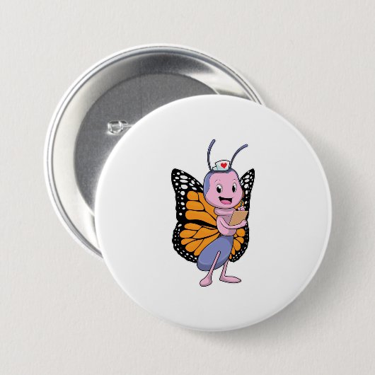 Butterfly als verpleegster ronde button 7,6 cm (Voorkant /achterkant)