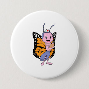Butterfly als verpleegster ronde button 7,6 cm