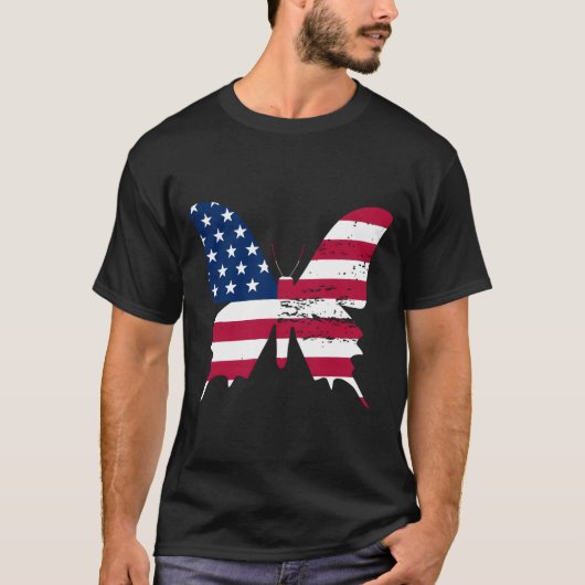 Butterfly American Flag 4Th Of July Butterfly T-shirt (Voorkant)