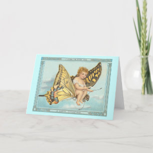 "Butterfly and Cherub" Vintage Kerst Kaart