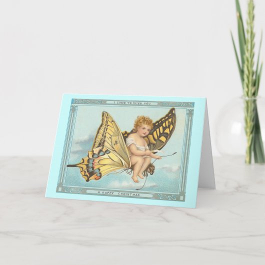 "Butterfly and Cherub" Vintage Kerst Kaart (Voorkant)