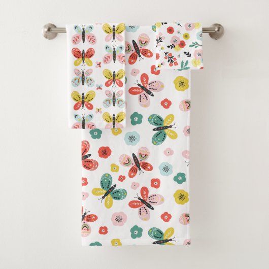 Butterfly And Floral Pattern Bad Handdoek (Insitu)