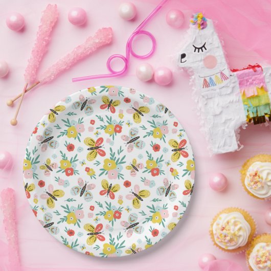 Butterfly And Floral Pattern Papieren Bordje (Feest)