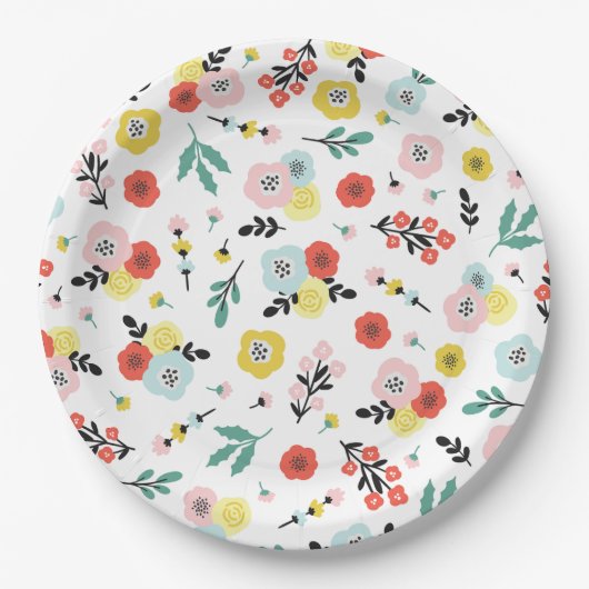 Butterfly And Floral Pattern  Papieren Bordje (Voorkant)