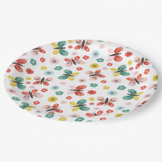 Butterfly And Floral Pattern Papieren Bordje (Gekanteld)