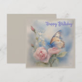 Butterfly and Flower Birthday Flat Kaart (Voorkant / Achterkant)