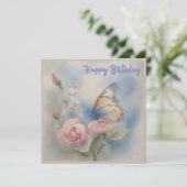 Butterfly and Flower Birthday Flat Kaart (Staand voorkant)