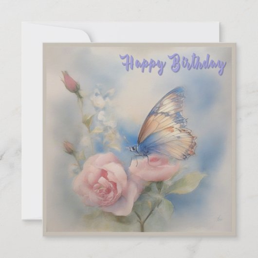 Butterfly and Flower Birthday Flat Kaart (Voorkant)