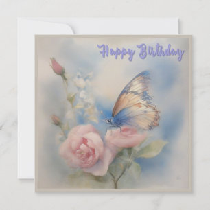 Butterfly and Flower Birthday Flat Kaart