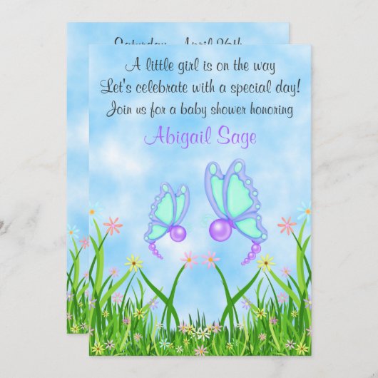 Butterfly and Flowers Baby shower Uitnodigen ~ Mei Kaart (Voorkant / Achterkant)