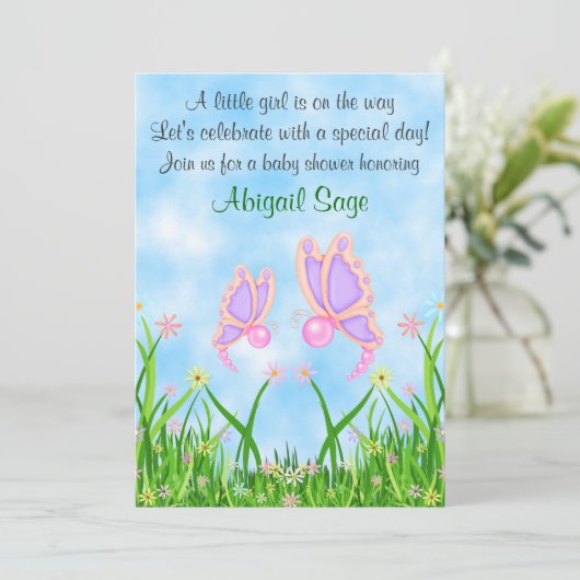 Butterfly and Flowers Baby shower Uitnodigen ~ Mei Kaart (Staand voorkant)