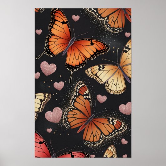 Butterfly and Hearts Print Poster (Voorkant)