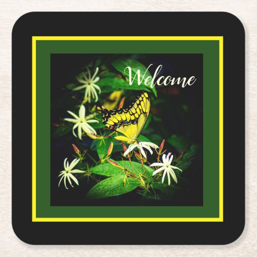 "Butterfly and Jasmine" Square Paper Onderzetter (Voorkant)