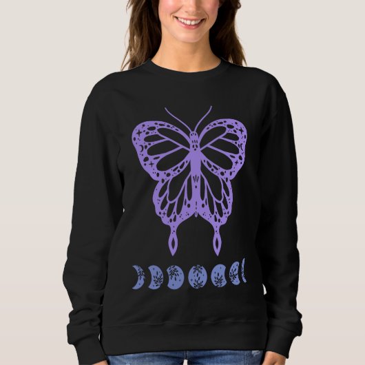 Butterfly and Moon Phase New Age Witchy Purple and Trui (Voorkant)