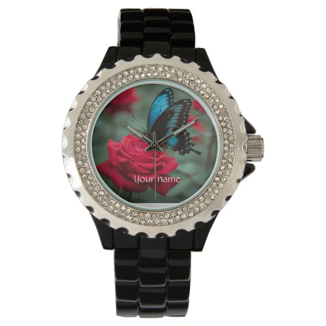Butterfly and Roses - Beautiful  Horloge (Voorkant)