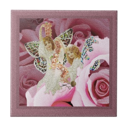 Butterfly Angels Making Wreaths Tegeltje (Voorkant)