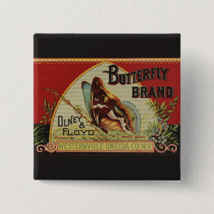 Butterfly Antiek Adverteren label Vierkante Button 5,1 Cm