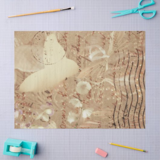 Butterfly  Antiek Floral Sepia Script Tissuepapier (Craft)