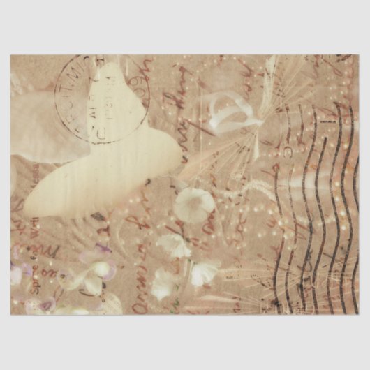 Butterfly  Antiek Floral Sepia Script Tissuepapier (Voorkant)