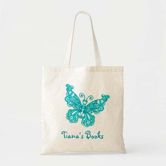 Butterfly aqua kinder canvas tas bibliotheek (Voorkant)