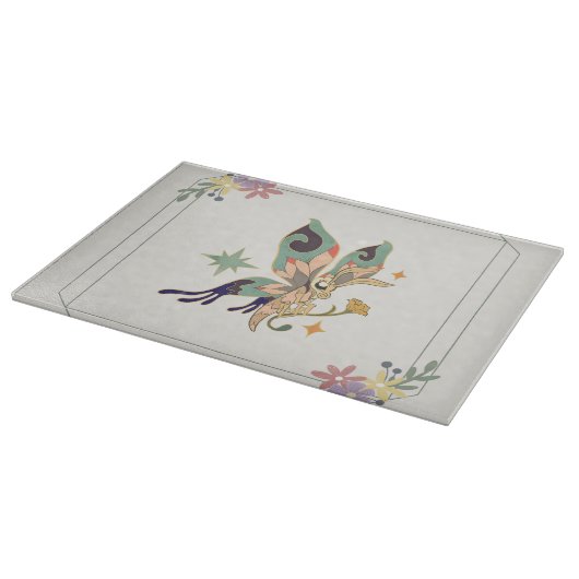 Butterfly Art, Beige Floral Graphic Design Snijplank (Hoek)