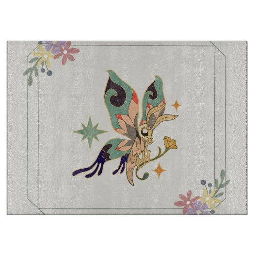 Butterfly Art, Beige Floral Graphic Design Snijplank (Voorkant)