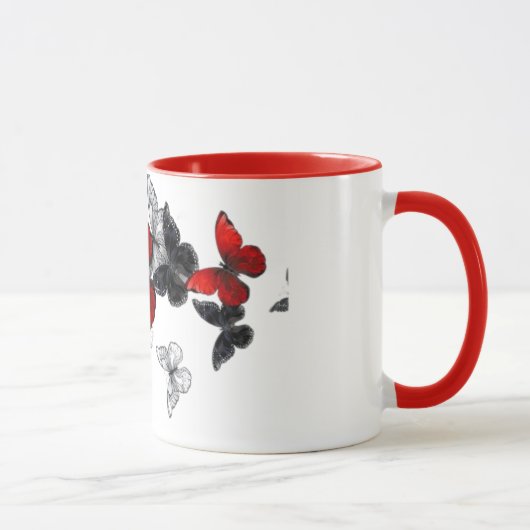 "Butterfly Art Coffee Mok, rood accent, uniek cade Mok (Rechts)