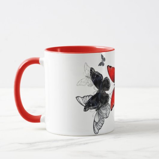 "Butterfly Art Coffee Mok, rood accent, uniek cade Mok (Links)