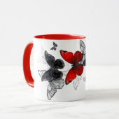 "Butterfly Art Coffee Mok, rood accent, uniek cade Mok (Voorkant links)